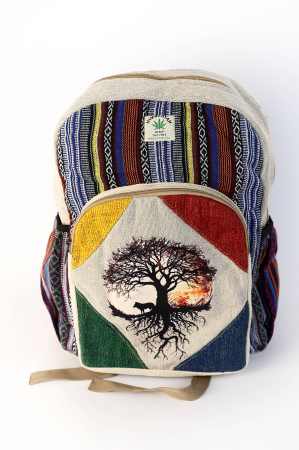 RUCSACURI - Rucsac mare din canepa si bumbac cu print artistic - Armonie si protectie