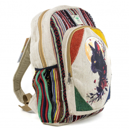 Rucsac mare din canepa si bumbac cu print artistic - Black Cat [2]