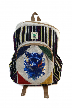 RUCSACURI - Rucsac mare din canepa si bumbac cu print artistic - Black Panther