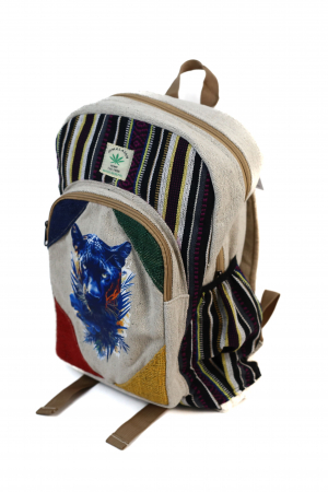 Rucsac mare din canepa si bumbac cu print artistic - Black Panther [1]