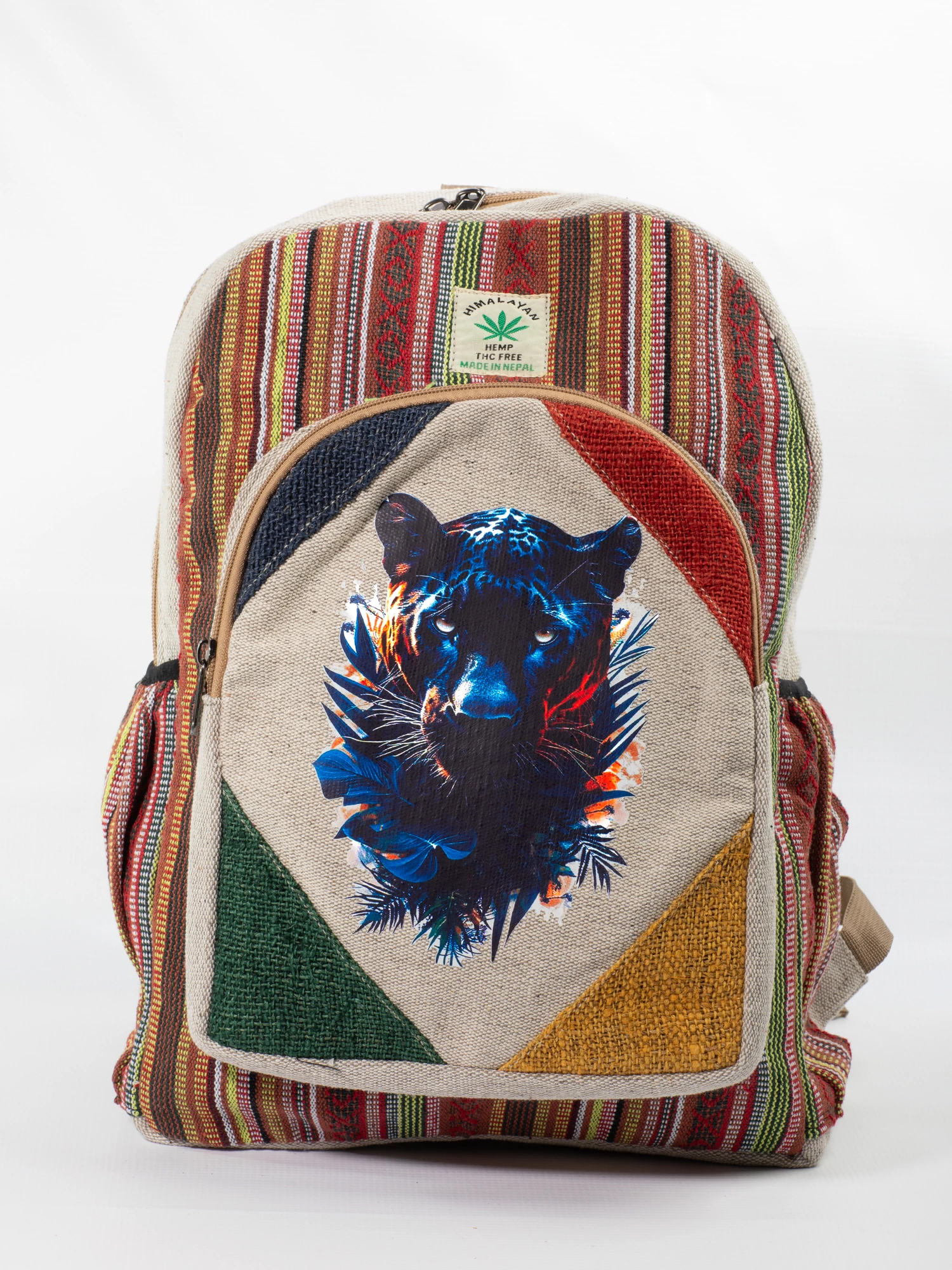 RUCSACURI - Rucsac Mare din Canepa si Bumbac cu Print Artistic - Black Panther (Dark Version)