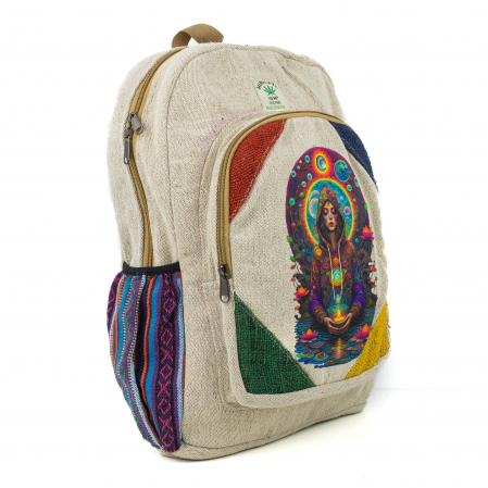 Rucsac mare din canepa si bumbac cu print artistic - Meditatie si armonie [2]