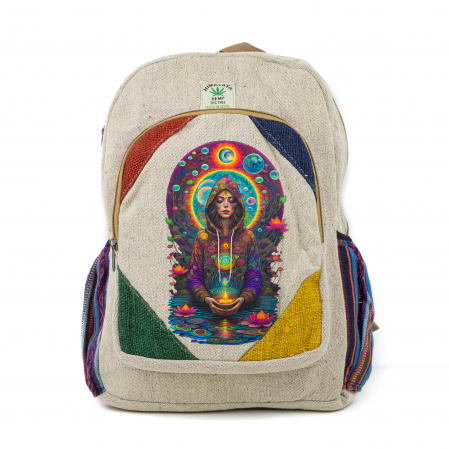 Rucsac mare din canepa si bumbac cu print artistic - Meditatie si armonie [0]