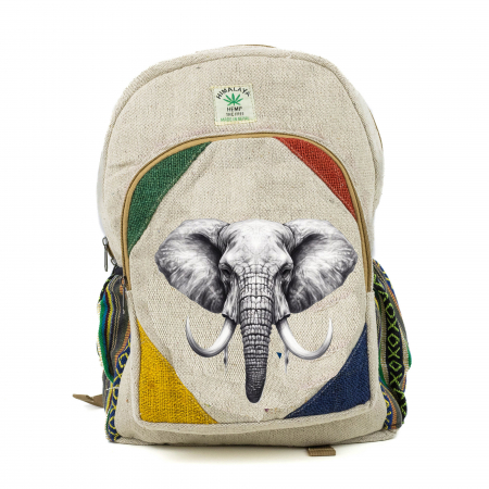 RUCSACURI - Rucsac mare din canepa si bumbac cu print artistic - Elefant Magestic