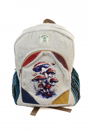RUCSACURI - Rucsac mare din canepa si bumbac cu print artistic - Ciupercile Padurii Fermecate