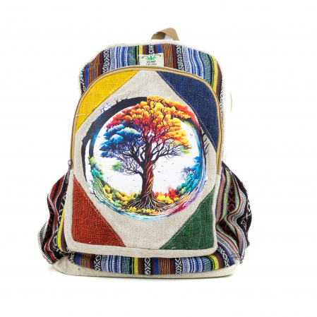 Rucsacuri Mari cu Print - Rucsac mare din canepa si bumbac cu print artistic - Copacul Vietii 2