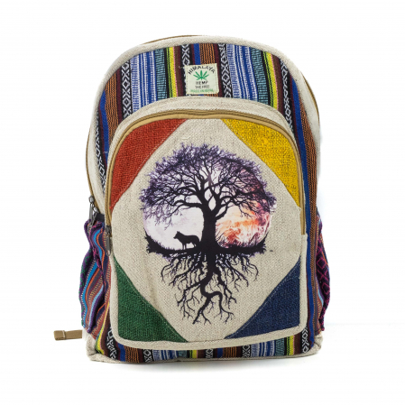 Rucsacuri Mari cu Print - Rucsac mare din canepa si bumbac cu print artistic - Armonie si protectie