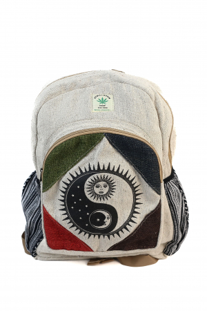 RUCSACURI - Rucsac Mare din Canepa si Bumbac cu Print Yin-Yang Soare si Luna