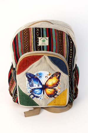 RUCSACURI - Rucsac mare din canepa si bumbac cu print artistic - Fluture - 2 Seasons