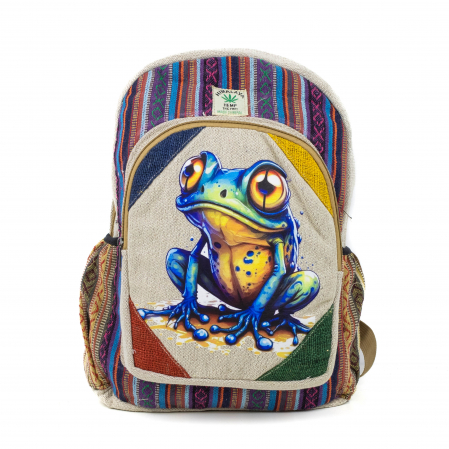 Rucsacuri Mari cu Print - Rucsac mare din canepa si bumbac cu print artistic - Frog