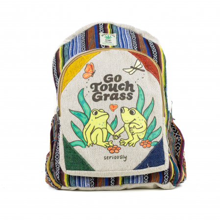 RUCSACURI - Rucsac mare din canepa si bumbac cu print artistic - Go Touch Grass (Seriously)