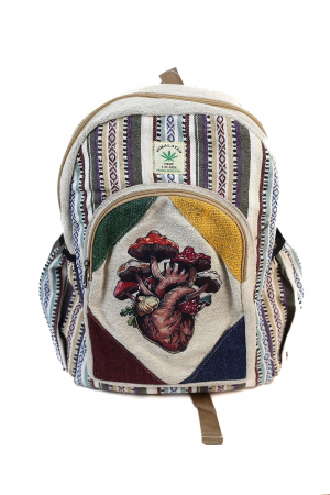 Rucsacuri Mari cu Print - Rucsac mare din canepa si bumbac cu print artistic - Inima padurii