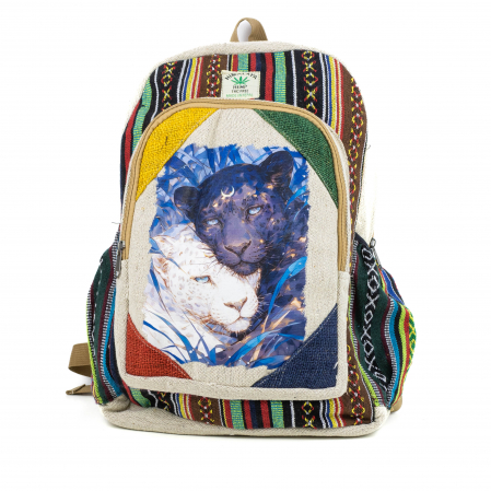 Rucsacuri Mari cu Print - Rucsac mare din canepa si bumbac cu print artistic - Luna the Black Panther