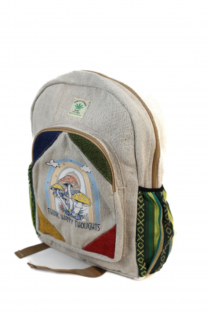 Rucsac mare din canepa si bumbac cu print artistic - Mushroom, Think Happy Thoughts [1]