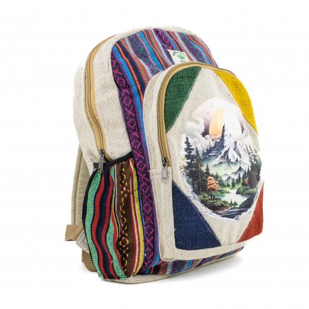 Rucsac mare din canepa si bumbac cu print artistic - Peisaj de Munte [2]