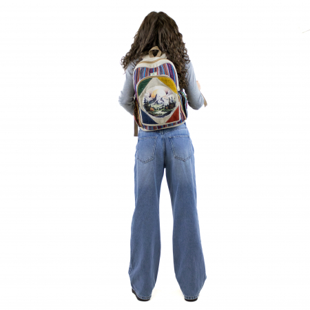 Rucsac mare din canepa si bumbac cu print artistic - Peisaj de Munte [1]