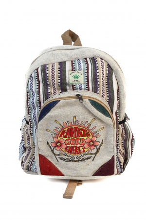 RUCSACURI - Rucsac mare din canepa si bumbac cu print artistic - Radiate Good Energy
