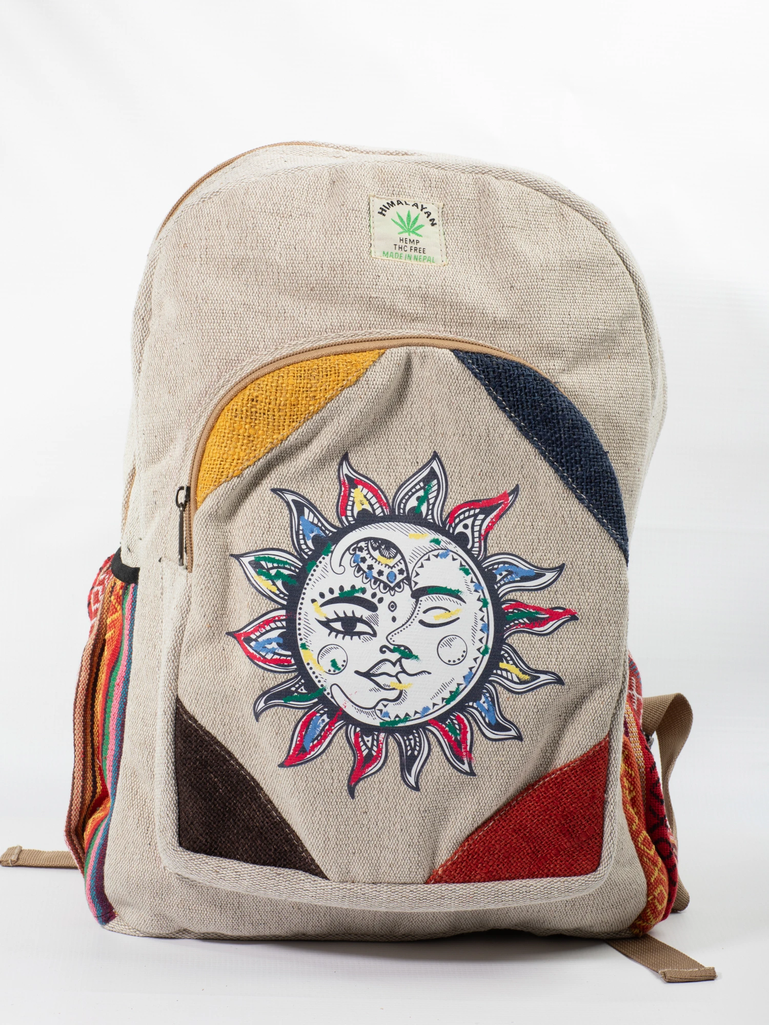 RUCSACURI - Rucsac Mare din Canepa si Bumbac cu Print Artistic - Sun & Moon