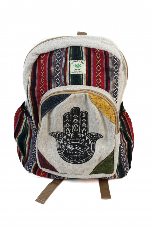 Rucsacuri Mari cu Print - Rucsac Mare din Canepa si Bumbac cu Print - Hand of Fatima 2