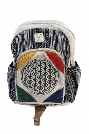 RUCSACURI - Rucsac Mare din Canepa si Bumbac cu Print - Flower of Life