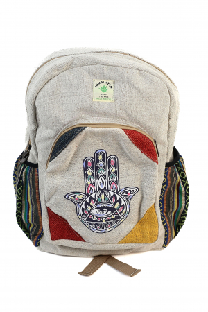 RUCSACURI - Rucsac Mare din Canepa si Bumbac cu Print - Hand of Fatima