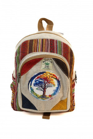 RUCSACURI - Rucsac Mic din Canepa si Bumbac cu Print Artistic - Copacul Vietii 2