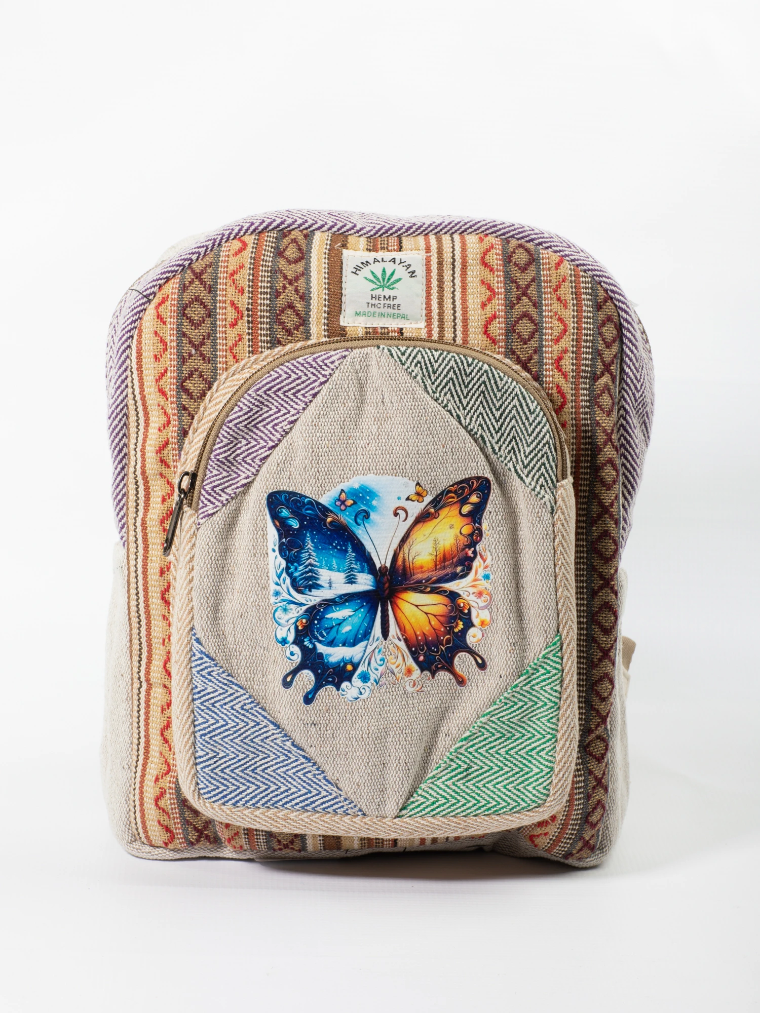 Rucsacuri Mici - Rucsac Mic din Canepa si Bumbac cu Print Artistic -  Fluture