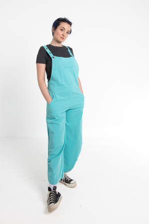Salopetă Boho Într-o Culoare cu Bretele Reglabile, Elastic în Talie și Croi Lejer - Turquoise [3]