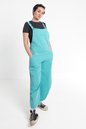 Salopete - Salopetă Boho Într-o Culoare cu Bretele Reglabile, Elastic în Talie și Croi Lejer - Turquoise