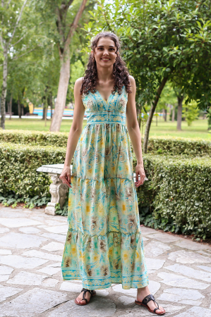 Salopete - Salopeta boho lunga evazata cu volanase pe picior - Model 9