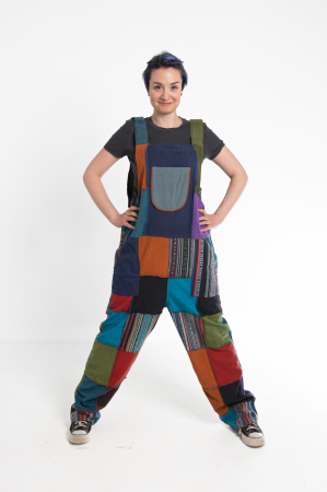 Salopeta din bumbac si petice colorat croi drept - multicolora [2]