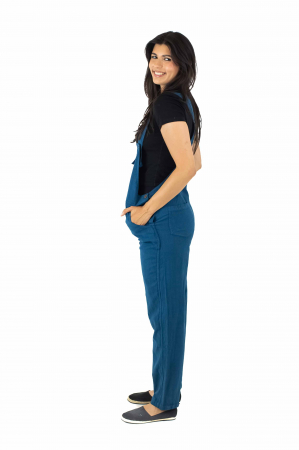 Salopetă într-o culoare cu croi drept și bretele ajustabile - Teal [1]