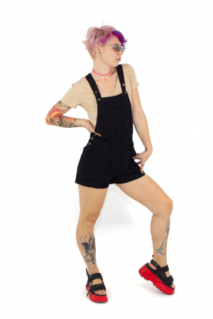 Salopeta scurta din bumbac intr-o culoare - Turquoise [2]