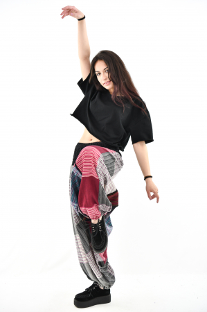 Salvari din bumbac carouri cu talie inalta - Rosu [3]