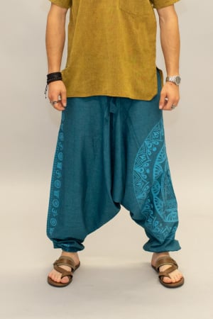 Șalvari - Șalvari din bumbac într-o culoare cu print Mandala - Teal