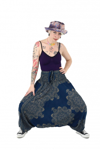 Salvari din material fluid cu croi lejer - Teal [1]