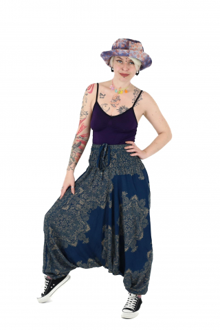 Salvari din material fluid cu croi lejer - Teal [4]