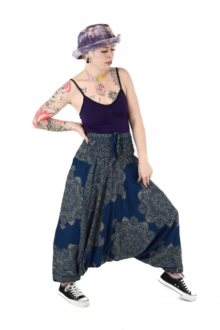 Salvari din material fluid cu croi lejer - Teal [2]