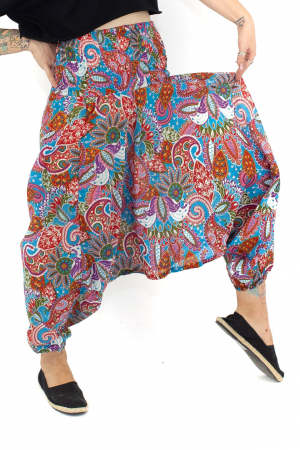 Șalvari - Salvari subtiri cu print hippie floral - Roz
