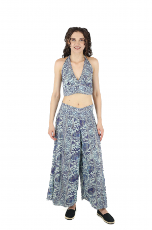 Compleuri - Set top si pantaloni cu print oriental si fir auriu - Model 1
