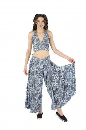 Set top si pantaloni cu print oriental si fir auriu - Model 1 [3]