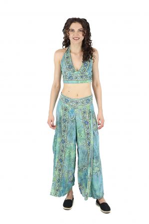 Compleuri - Set top si pantaloni cu print oriental si fir auriu - Model 2