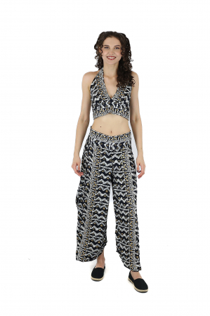 Compleuri - Set top si pantaloni cu print oriental si fir auriu - Model 4