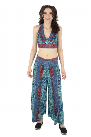 Compleuri - Set top si pantaloni cu print oriental si fir auriu - Model 5