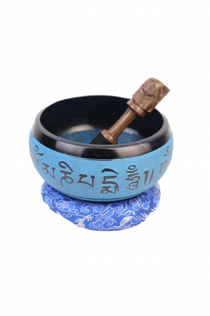 BOLURI TIBETANE - Singing Bowl din Pulbere de Pamant - Mantra Albastra a Celor Cinci Buddha - 16 cm