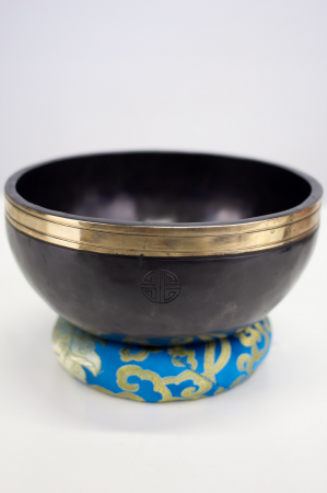 BOLURI TIBETANE - Singing Bowl Tibetan Autentic Forjat manual - Black & Gold Harmony, 19 cm,1,100 Kg