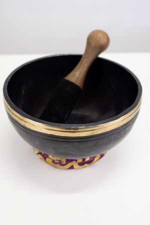 Singing Bowl Tibetan Autentic Forjat manual - Black Golden Borderr,  21 cm, 1,448 Kg [2]