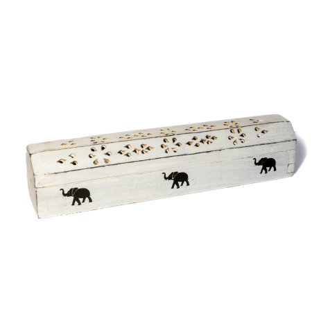 Accesorii - Suport Cutie din Lemn de Mango pentru Conuri Parfumate - Alb (30 cm)