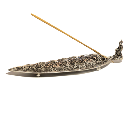 Suport lung din Aluminiu cu piatra neagra pentru Betisoare parfumate - Buddha (23 cm) [1]