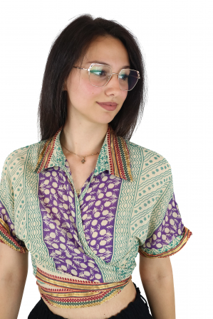 Top din bumbac petrecut cu guler si maneca scurta - Model 3 [0]